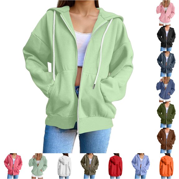 Bigetiay Womens Zip Up Hoodie Long Sleeve Hooded Sweatshirts Pockets Jacket Coat for Women Fall Clothes