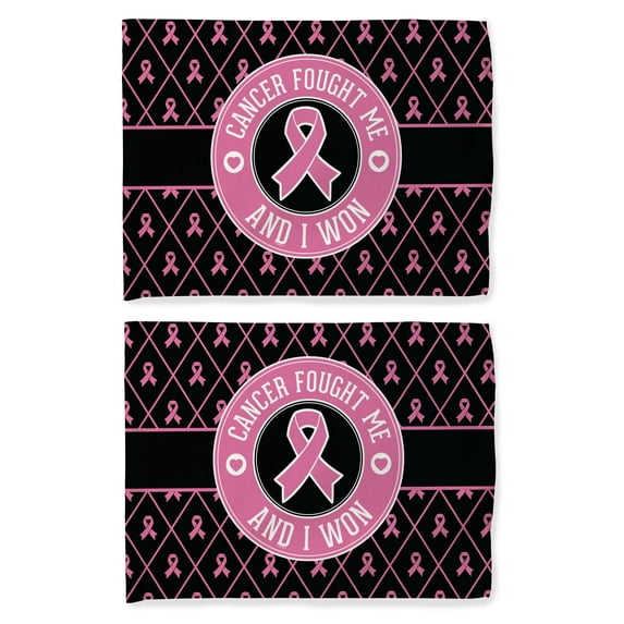 ThisWear Cancer Survivor Gifts for Women I Won Pink Ribbon Breast Cancer Flags 2 Pack Horizontal House Flags Pink