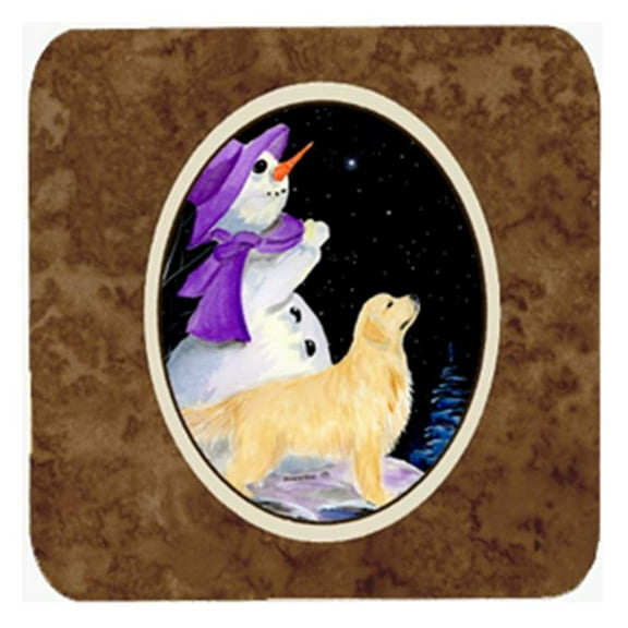 Snowman with Golden Retriever Foam Coasters, Set - 4