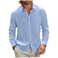 thumbnail image 6 of COSFO Long Sleeve Button Up Shirts for Men Blue Casual Cotton Linen Shirts Classic Fit Lightweight with Pockets Collared Men's Shirts, 6 of 7