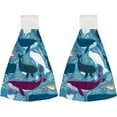 thumbnail image 2 of Hanging Towels 1 Pcs, Dish Towels Whales Playing Absorbent Hand Towels with Hanging Loop Washcloth for Bathroom Kitchen, 2 of 6