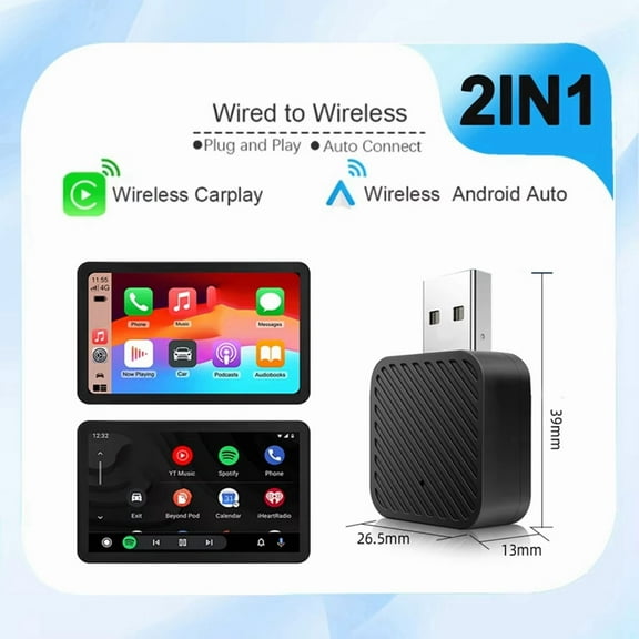 NEW 2 in 1 Wireless Carplay Box Android Auto Plug and Play Applicable to Convert Original-Car Wired Carplay to Wireless,1 * Wireless Carplay Box,Black