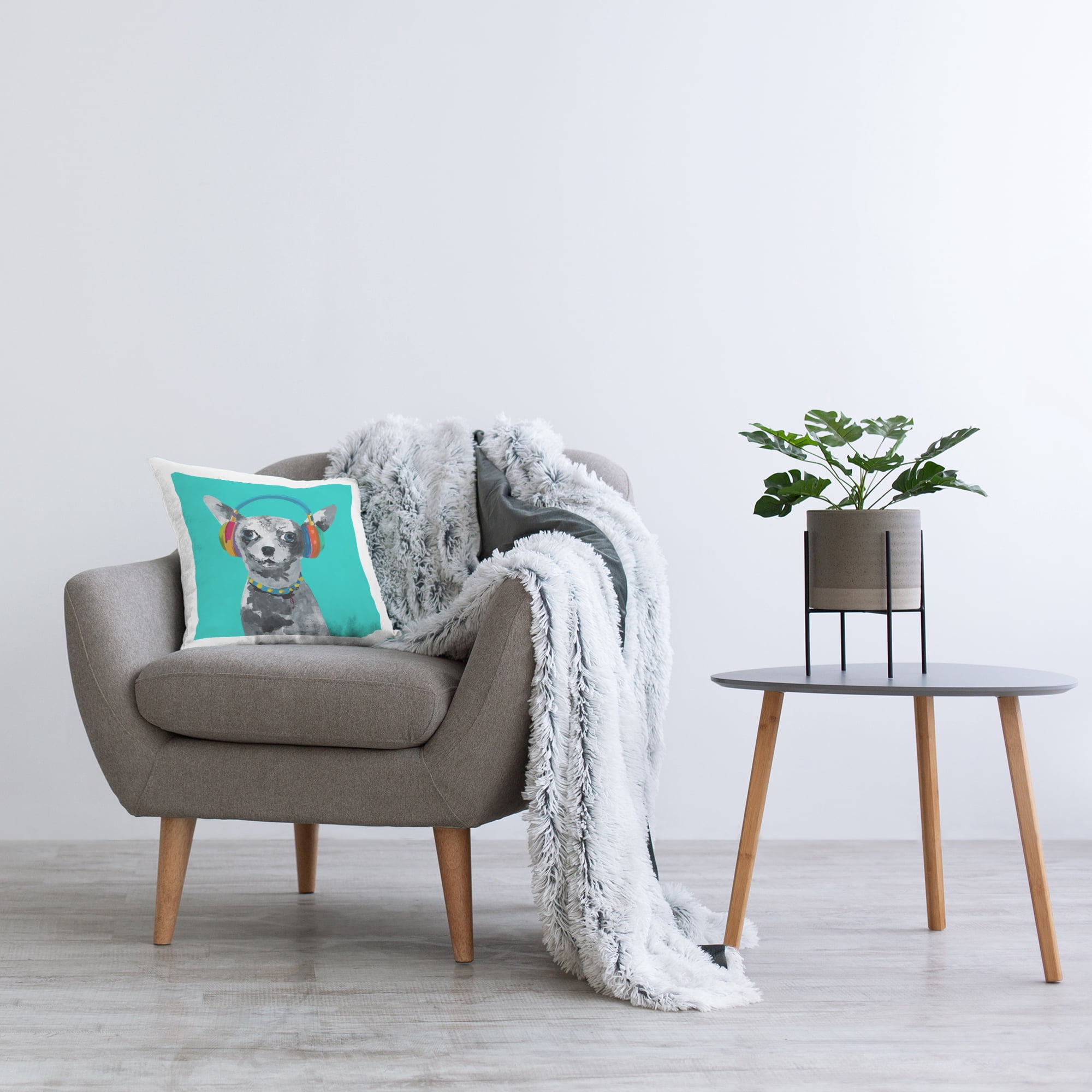 Stupell Industries Jammin' Pup on Blue Decorative Printed Throw Pillow, design by Lorenzo Collective