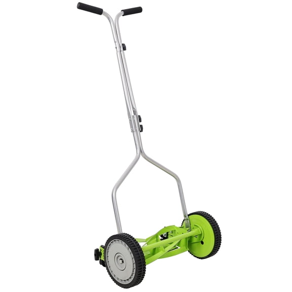 CQSXDA 14" Push Reel Lawn Mower, 5-Blade Manual Grass Cutter, Eco-Friendly & Lightweight for Small Lawns, Green