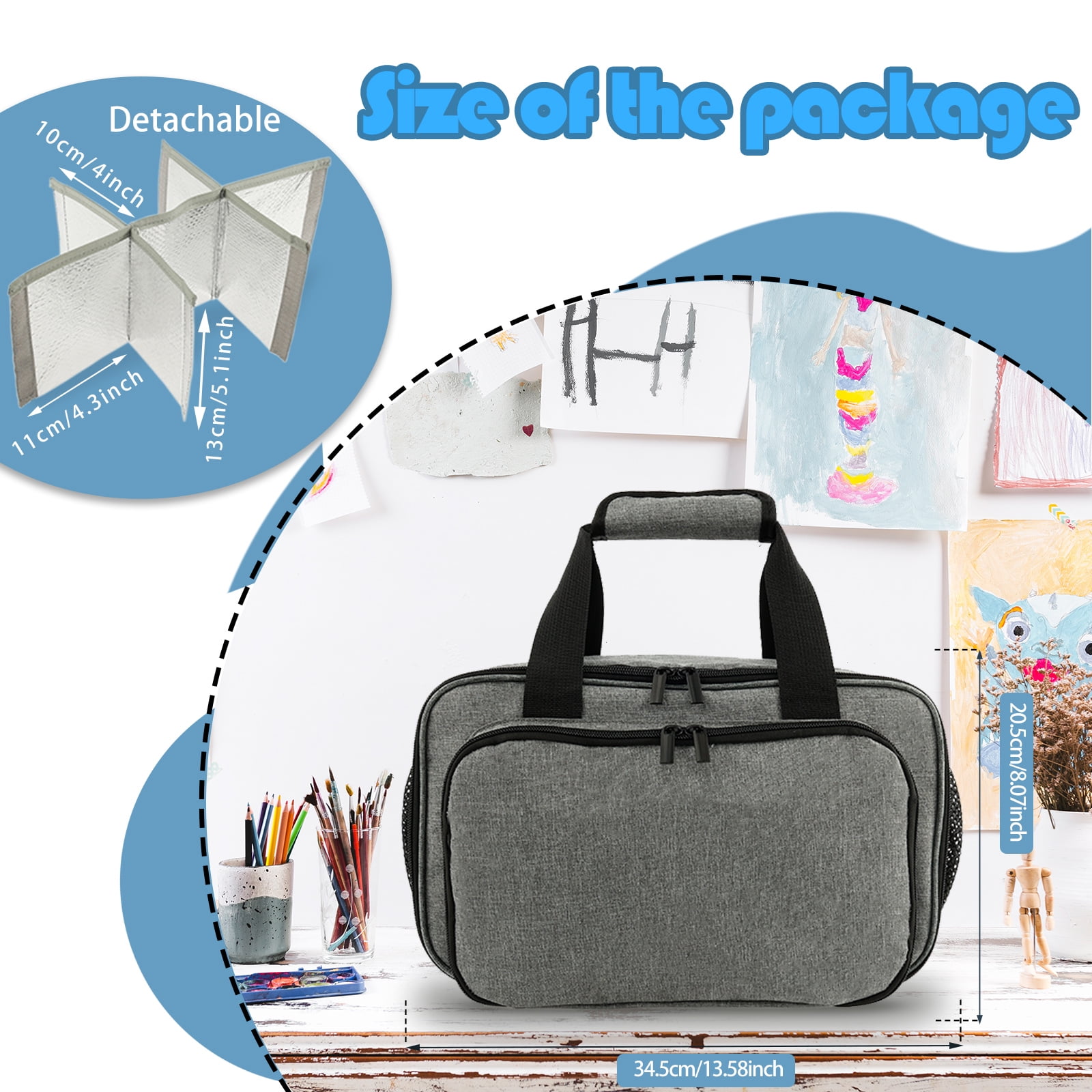 Acrylic Paint Organizer Bag Polyester Craft Paint Organizer with Aluminum Foil Liner Portable Art Supply Storage Case with Handle Strap for Paint Brushes Palette Board