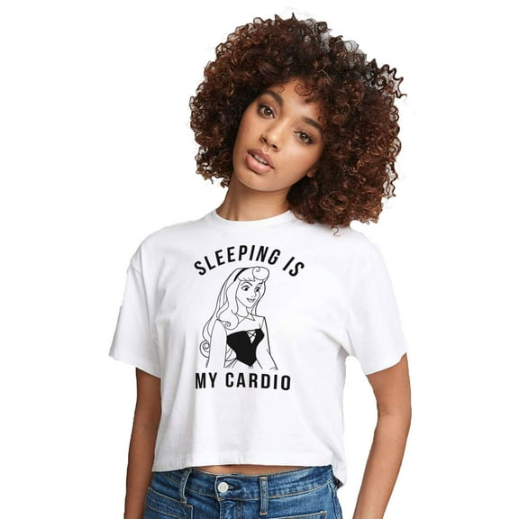 Disney Princess - Aurora Sleeping Is My Cardio - Juniors Cropped Cotton Blend T-Shirt