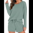thumbnail image 3 of Conjunto de Pijama para Mujer, de Punto Gofre, Informal, de Dos Piezas, con Bolsillos Verde S, 3 of 9