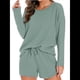 thumbnail image 3 of Conjunto de Pijama para Mujer, de Punto Gofre, Informal, de Dos Piezas, con Bolsillos Verde XL, 3 of 9