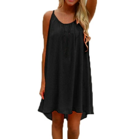 Women's Chiffon Sleeveless Comfy Beach Halter Mini Short Dress