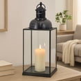thumbnail image 4 of Laila Lantern, Black Metal, Glass Panels, Square Base, 20 Inch Tall, 4 of 7