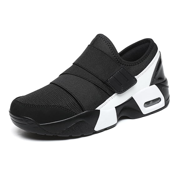 LASUDRAA Womens Slip On Walking Shoes Breathable Mesh Air Cushion Platform Sneakers with Hook and Loop Strap Non Slip Comfortable Casual Footwear