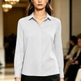thumbnail image 6 of Women's Long Sleeve Shirts Dqueduo Women's Solid Collared Long Sleeve Casual Blouse Chiffon Shirt White XL, 6 of 7