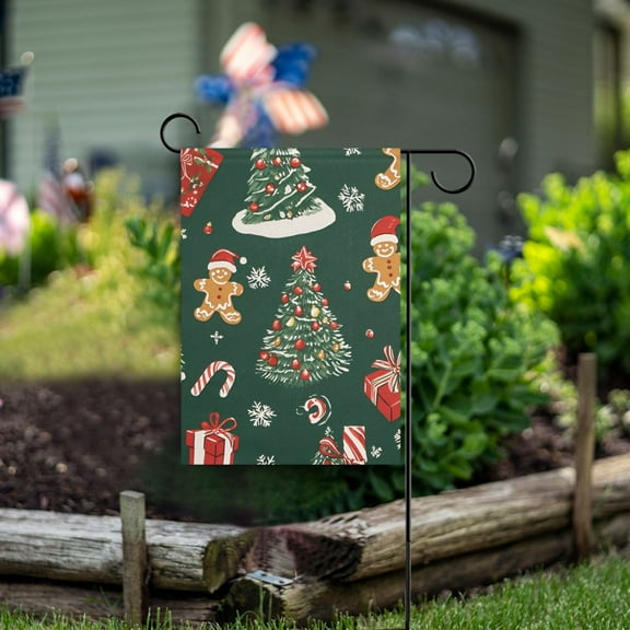 Yayeee Garden Flag 12" x 18" Double Sided Outdoor Yard Lawn Holiday Decorations, Yellow Christmas Gingerbread