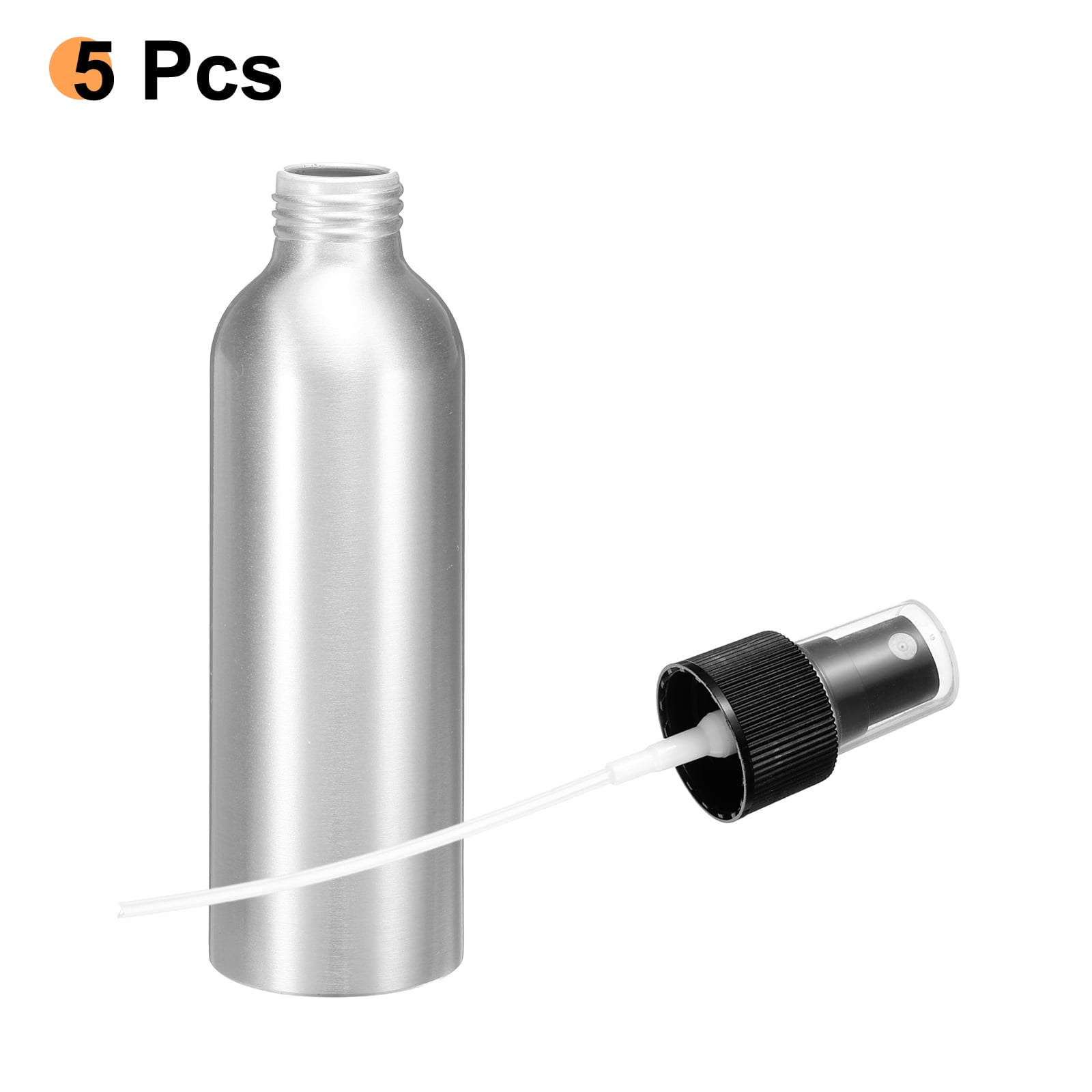 Uxcell 5pcs Aluminum Fine Mist Spray Bottles 150ml/5oz Metal Small Liquid Alcohol Refillable Travel Container with Black Plastic Nozzle Cap for Perfume Skincare Cosmetic Storage Bottle