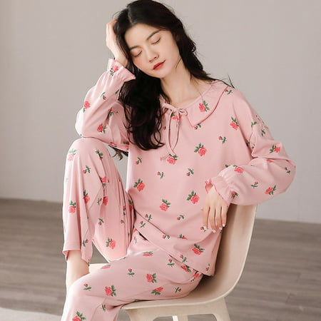 

CoCopeaunt New spring and autumn pajamas female combed cotton with lace long-sleeved pants home wear set home leisure pijamas women
