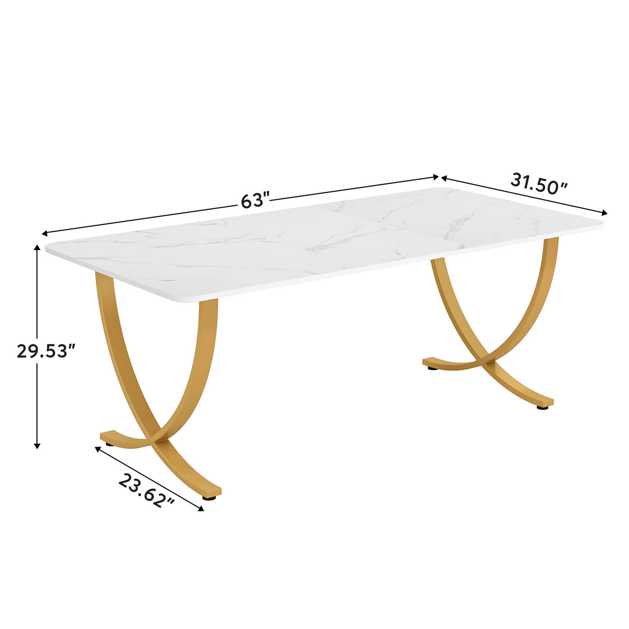 Dovelina 63" Modern Dining Table for 4-6, Waterproof Kitchen Table with Faux Marble Top, for Home Dining Room, Kitchen, Living Room