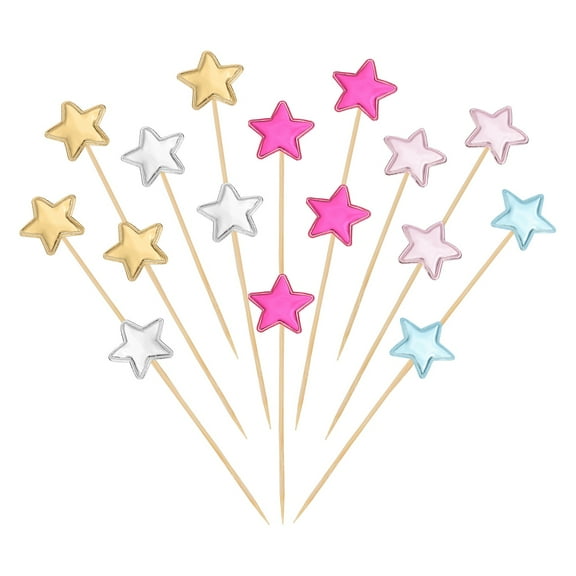 Uxcell Star Cupcake Toppers Glitter Star Cake Toppers Mini Cupcake Picks, Fit for Wedding Engagement Cake Decorations Silver/Gold/Pink/Rose Red/Blue