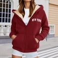 thumbnail image 4 of New York Hoodies for Women Fall Winter Long Sleeve Fleece Lined Zip Up Graphic Hooded Sweatshirt Jacket with Pockets, 4 of 6