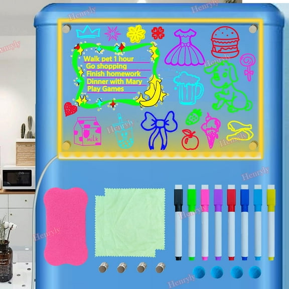 New Illuminated Magnetic Board for Wall for Magnets, Refrigerator, 11.8 X 7.9” Light Up LED Dry Erase Board with Dimmable, Clear Planning Whiteboard to Do List Menu Planner Board