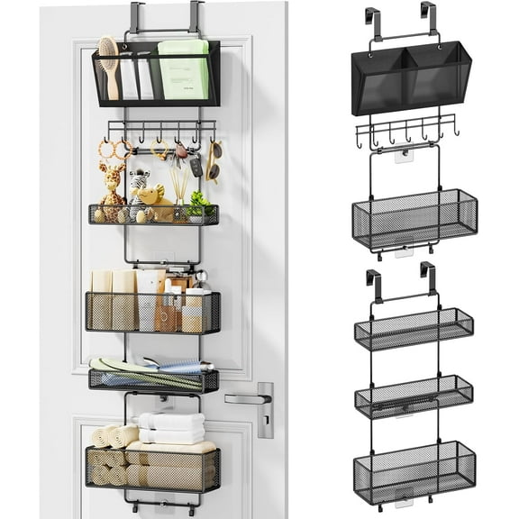 Over Door Organizer Hanging - 6 Tier Over The Door Storage with Visual Pockets & Hooks, with 4 Metal Large Capacity Baskets for Bathroom Bedroom Kitchen Pantry Cabinet