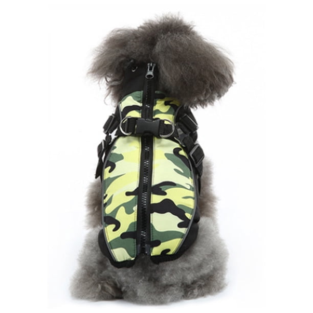 Abrigo de camuflaje para perro con arnés, chaqueta de lana de invierno para perro, chaqueta con cremallera para perro, ropa para cachorro con arnés reflectante (camuflaje verde)