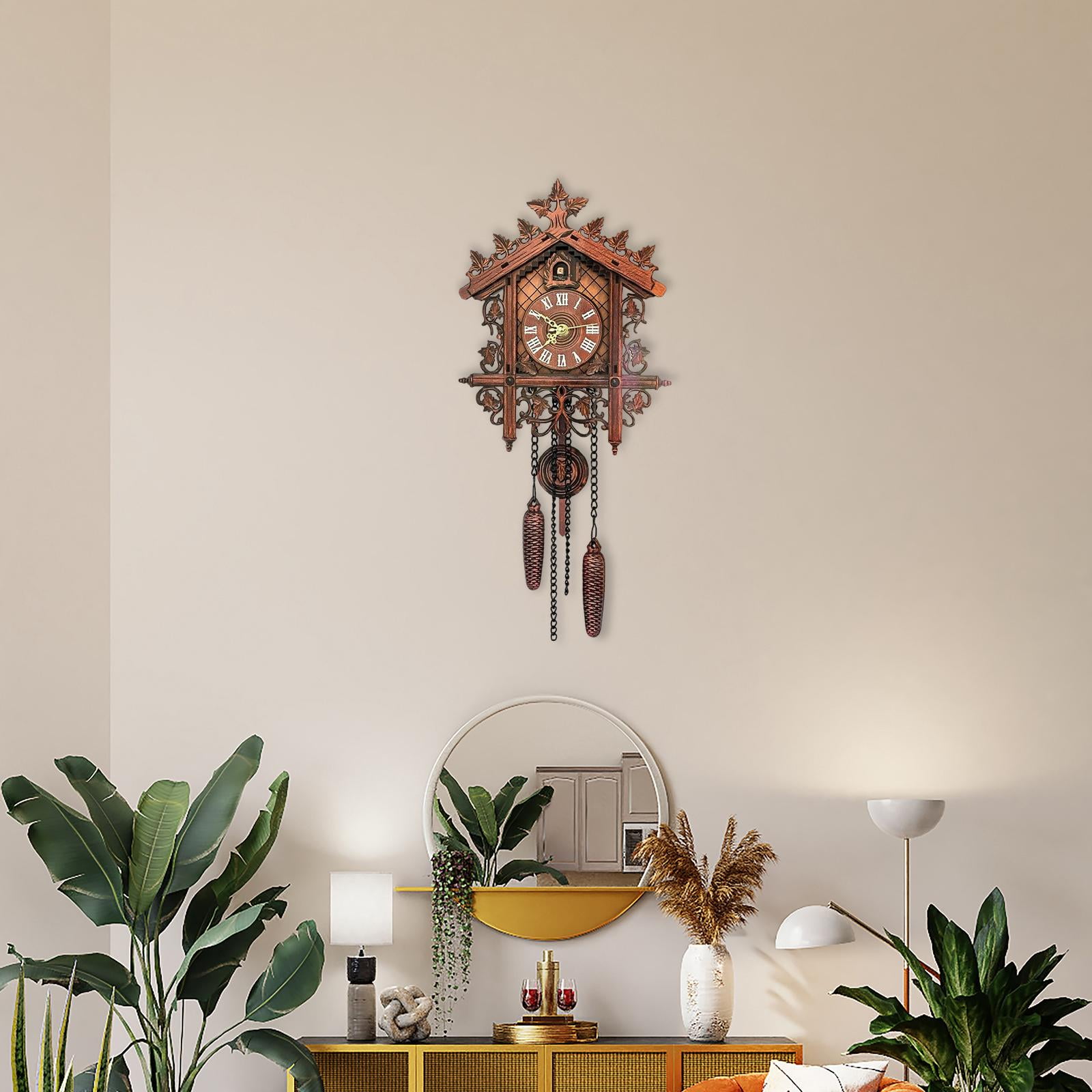 Decorative Wood Wall Clock with Swinging Pendulum, Battery Operated