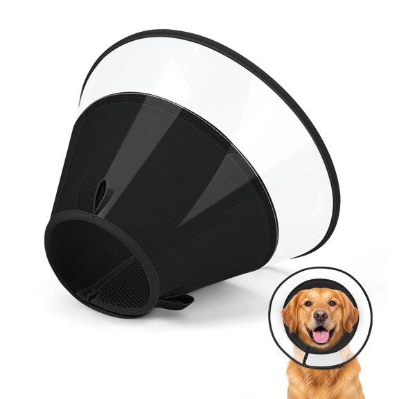 Supet Dog Cone Collar, Transparent Elizabethan Recovery Collar with Soft Padded Edge, Adjustable to Prevent Licking