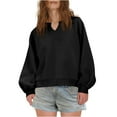 thumbnail image 2 of Delliss Women's Solid Color V Neck Lace Patchwork Long Sleeve Sweatshirt Black XL, 2 of 9