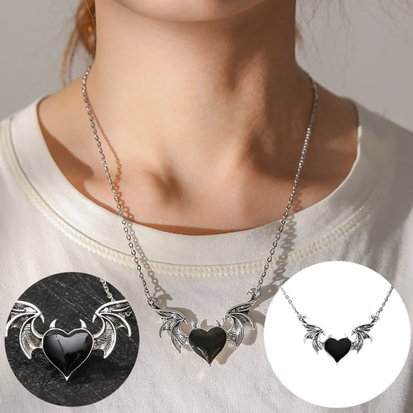 HomeKingdee Devil Wing Necklace - Multicolor Plastic Hip Hop Style Heart Pendant for Unisex Jewelry Gift for Wedding Anniversary Valentine's Day