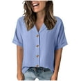 thumbnail image 2 of Vmvidoty 2026 Womens Short Sleeve Casual Button Down Shirts Summer Soft Fashion Cotton Blouses Tops with Pocket Light Blue XL, 2 of 7