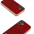 thumbnail image 3 of ABEEL For iPhone 16 Plus Case Electroplating Edge Crocodile Texture Genuine Cow Leather Back Phone C, 3 of 5