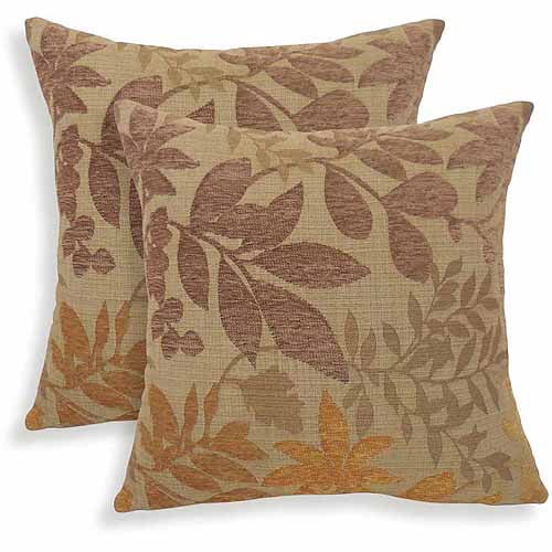 Bristol Chenille Jacquard Leaf Toss Pillow, 18" x 18" Square, Pack of 2