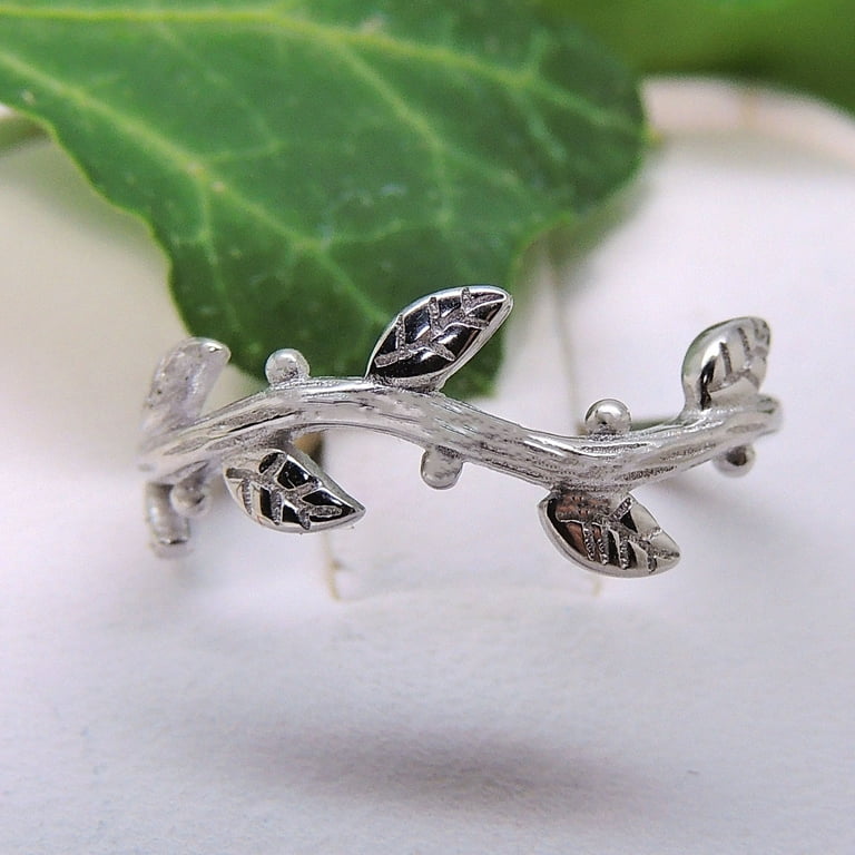 Ivy Vine Wedding Band Olive Branch Stacking Ring Sterling Silver Womens  Ginger Lyne Collection