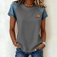 thumbnail image 2 of Sentmoon Haut en Denim pour Femmes Tunique Hauts pour Femmes Coupe Ample Chic Manches Courtes Col Rond Patchwork Coupe Régulière avec Imprimé T-Shirts Extensibles pour Femmes Confortable P-2TG, 2 of 6