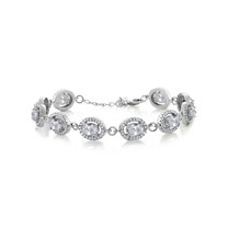 Gem Stone King 925 Sterling Silver White Topaz Tennis Bracelet for Women (12.38 Cttw, Gemstone November Birthstone, Oval 7X5MM, 7.5 inch)
