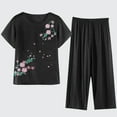 thumbnail image 2 of Ecqkame Womens Pajama Sets Summer Loose Casual Short Sleeve Round Neck Top Comfortable Breathable Pajamas Sets for Woman Black C L, 2 of 8