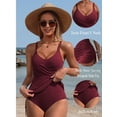 thumbnail image 3 of Asoul Twist V Neck One Piece Swimsuit for Womens Tummy Control Swimdress Monkini Swimwear Tie Side Mesh Bathing Suits, 3 of 9