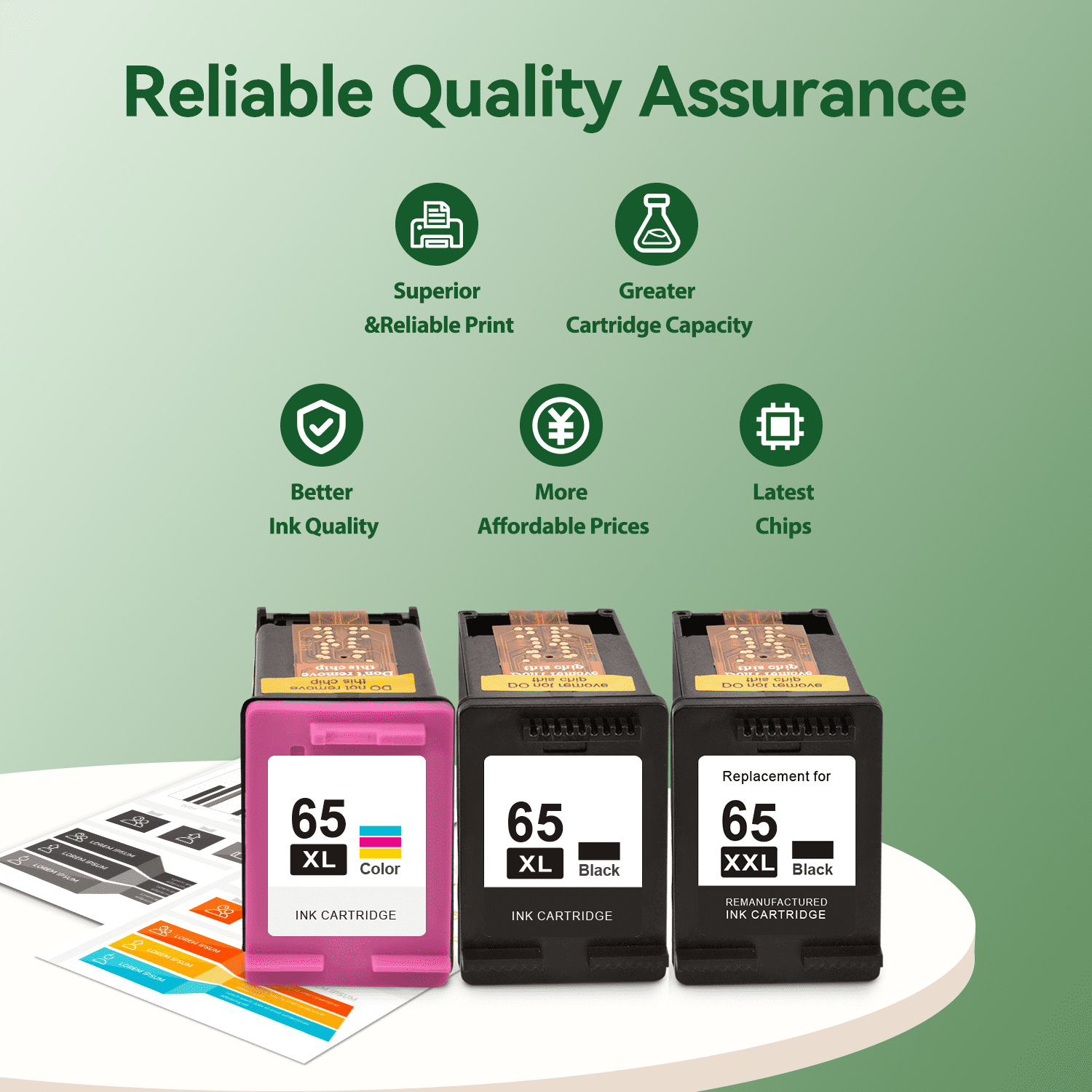 65 Ink Cartridge Compatible for HP  Printer Ink 65 for  65XL Ink Cartridges Combo Black and Color (3 Pack)