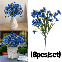 UV Resistant Artificial Outdoor Flowers, 8 Bundles Faux Plastic Flowers for Outside & Indoor Decor, Blue Fake Flower Plants for Garden, Porch & Home Decoration
