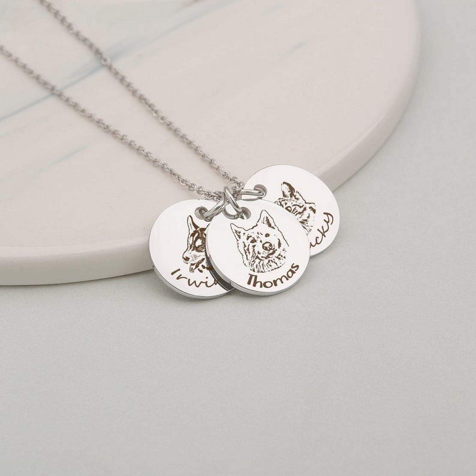 Personalized Silver Disc Pet Picture Portrait Necklace - Stainless Steel - Cat Dog Pet Necklace -Mother's Day Gift for Mom - Ships Next Day!