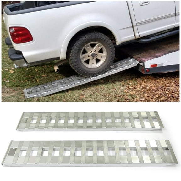 HECASA Pair 80" X 15" X 2.3" 6000 LBS Silver Aluminum Load /  Unload Heavy Duty Ramps Truck Trailer Hook End Knife Foot for ATV, Lawn Mower, Motorcycle