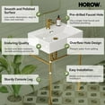 thumbnail image 2 of HOROW 24" x 17" Console Bathroom Sink with Stainless Steel Support Pedestal Legs, Free Standing Vanity Basin, Wall-Mount Modern Rectangular Ceramic Sink Porcelain, Brushed Gold, 2 of 9