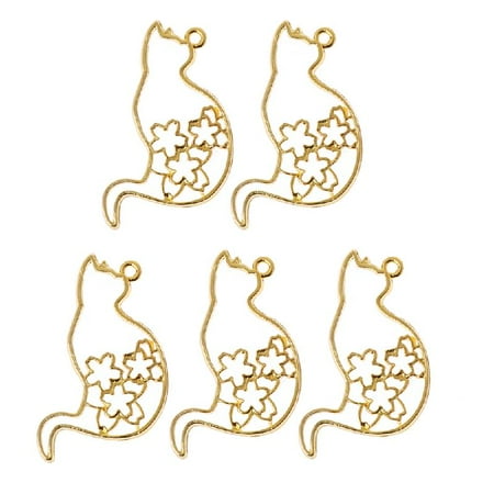 

5 Pcs Exquisite Hollow for Cat Pendants Cute Kitten Shape Open Back Bezel Pendan