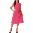 thumbnail image 2 of Vestido plisado de mujer Inspire Chic, cuello redondo, sin mangas, con cinturón en la cintura, vestido A-Line XL color rosa intenso, 2 of 5