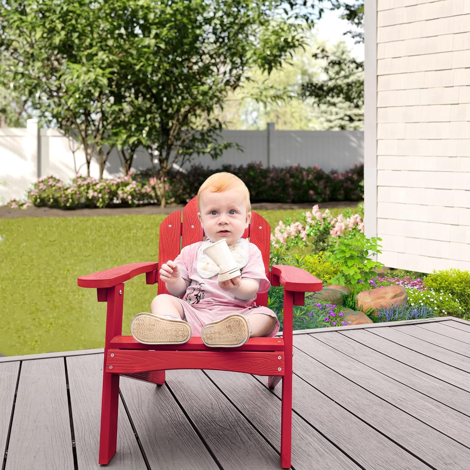 Dycanpo 15.6'' Kids Adirondack Chair, Toddler Outdoor Patio Chair for Backyard, HDPS - Red