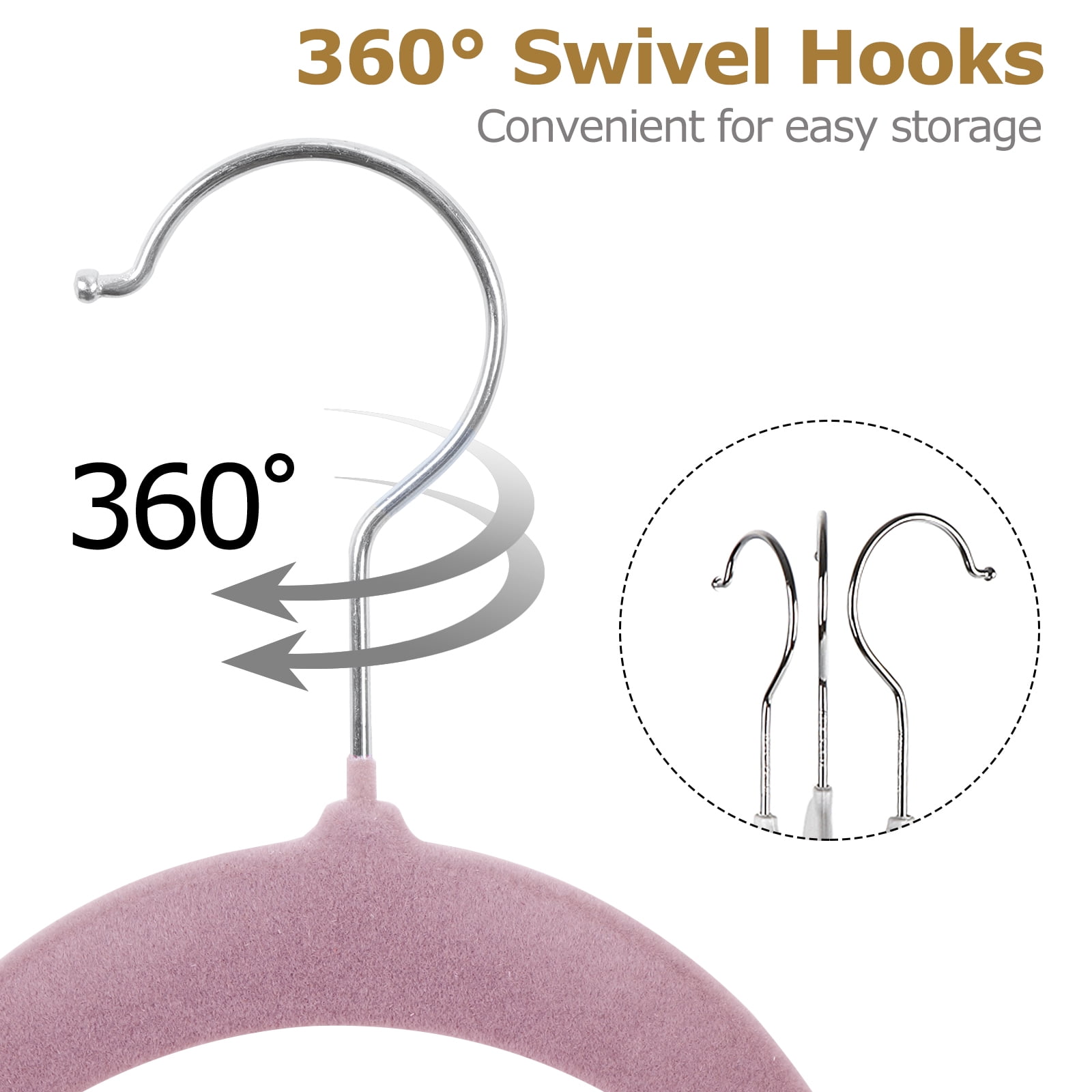 HomGarden 100 Pack Pink Velvet Hangers Adult Clothing Hanger Non-Slip & 360° Swivel Hook