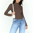 thumbnail image 4 of Women's Mock Turtle Neck Tops Active Layer Shirts Thermal Layering Tops Long Sleeve Shirts Slim Fitted Tops Winter Undershirt Underwear Shirts Tight Tops Basic Tee Soft Base Layer T-Shirts Brown XL, 4 of 6