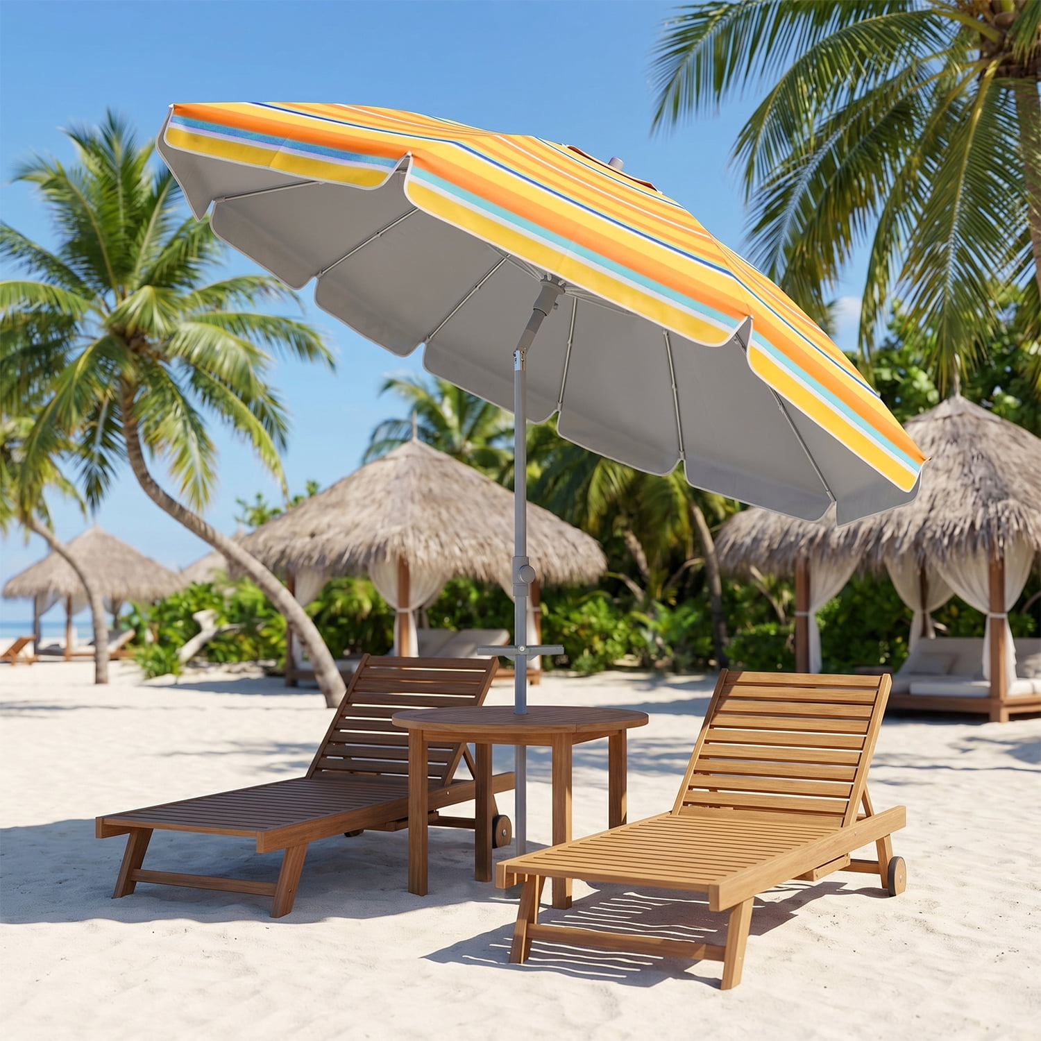 Beach Umbrella for Sand with Sand Anchor & Tilt, 7ft Beach Umbrella for Heavy Duty Wind Portable with Carry Bag and Hook, for Patio Pool Sea