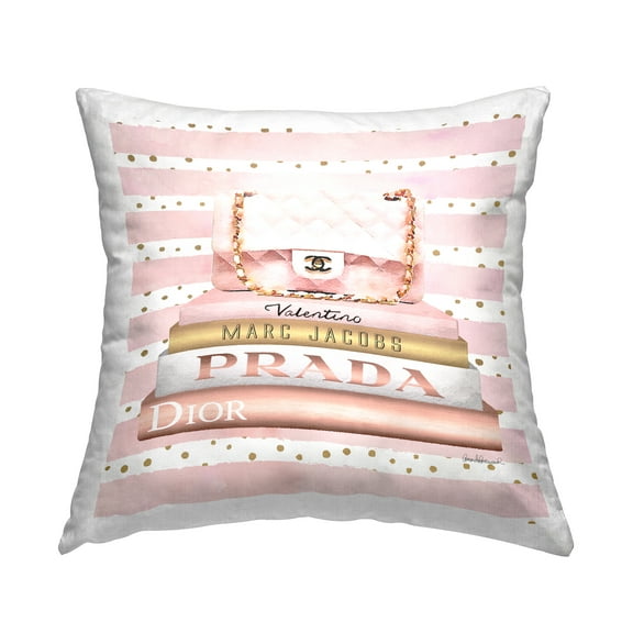 Stupell Industries Designer Bag on Fashion Bookstack Striped Pattern Glam Pink,18 x 7 x 18 Decorative Pillows