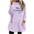 thumbnail image 3 of lcziwo Womens Fuzzy Fleece Sweatshirt Yes I'm Still Freezing Me 24:7 Letter Print Crewneck Sherpa Pullover Winter Warm Loungewear Tunic Tops with Colorblock Pockets Purple M, 3 of 7